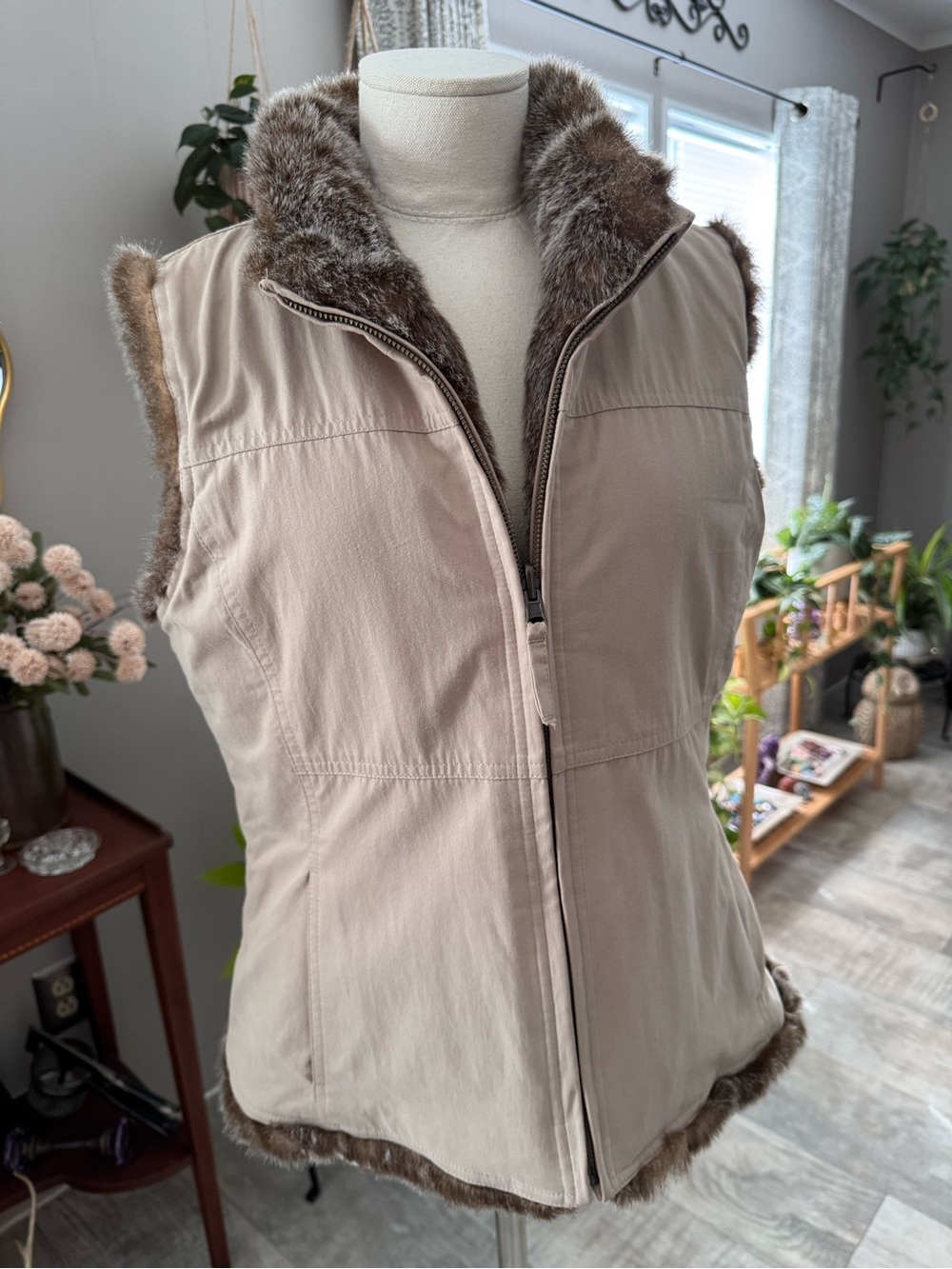 J. Jill Faux Fur Reversible Full Zip Vest